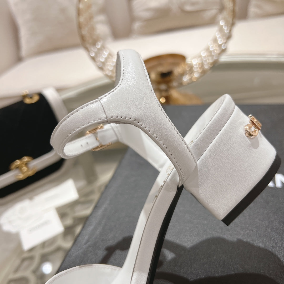 CC 25C 5CM Mid Heed Sandals White Italian Leather 213316