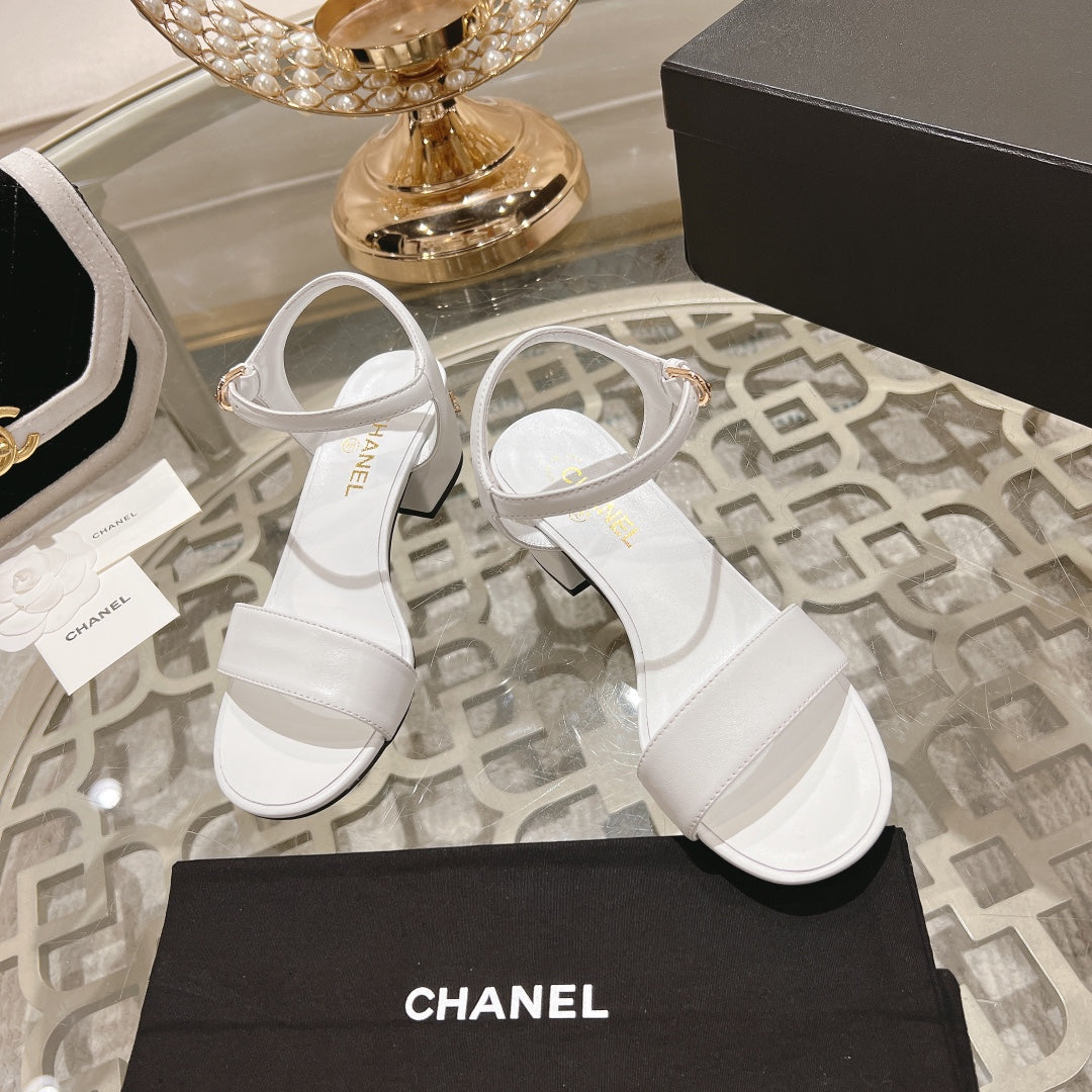 CC 25C 5CM Mid Heed Sandals White Italian Leather 213316