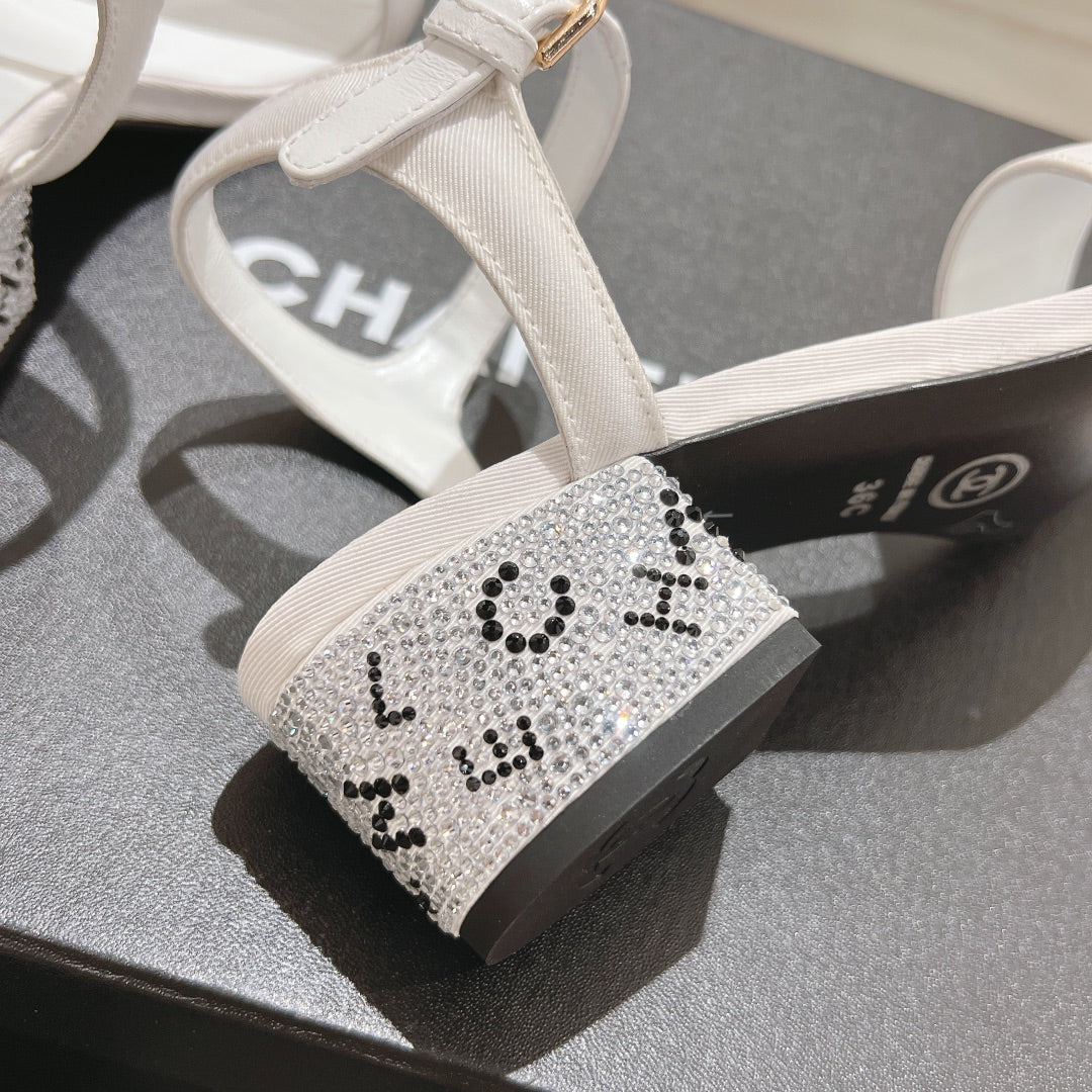 CC 25C 5CM Mid Heed Sandals White Fabric 213323