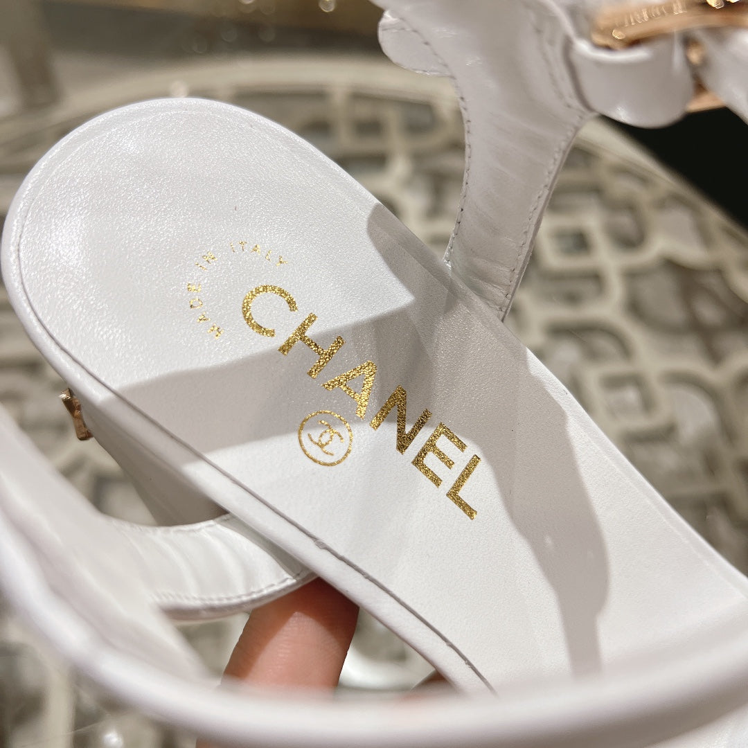 CC 25C 10CM Mid Heed Sandals White Italian Leather 213319