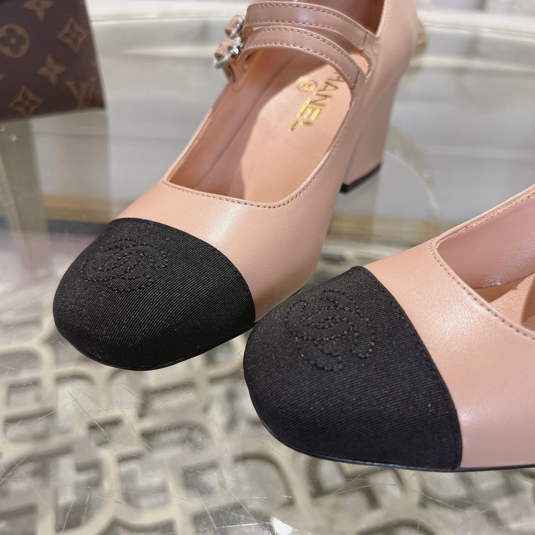 mary janes 60 double buckle beige calfskin black grosgrain