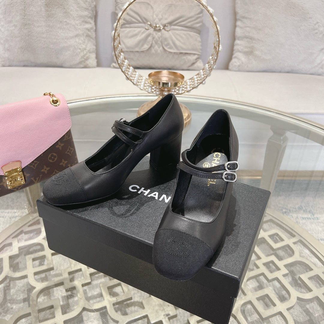 mary janes 60 double buckle black calfskin grosgrain