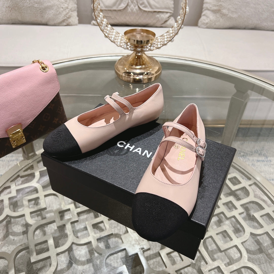 mary janes double buckle light pink calfskin black grosgrain