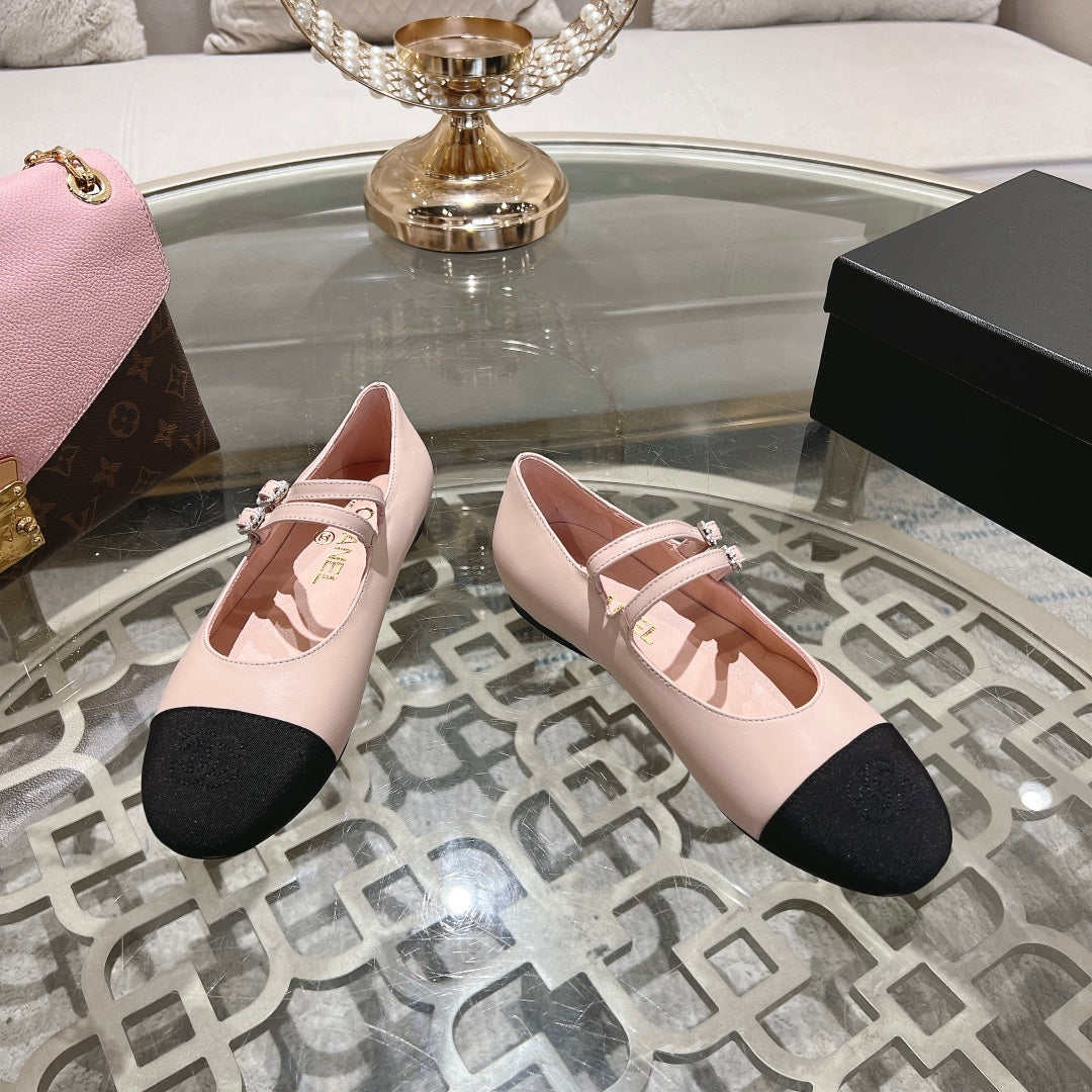 mary janes double buckle light pink calfskin black grosgrain