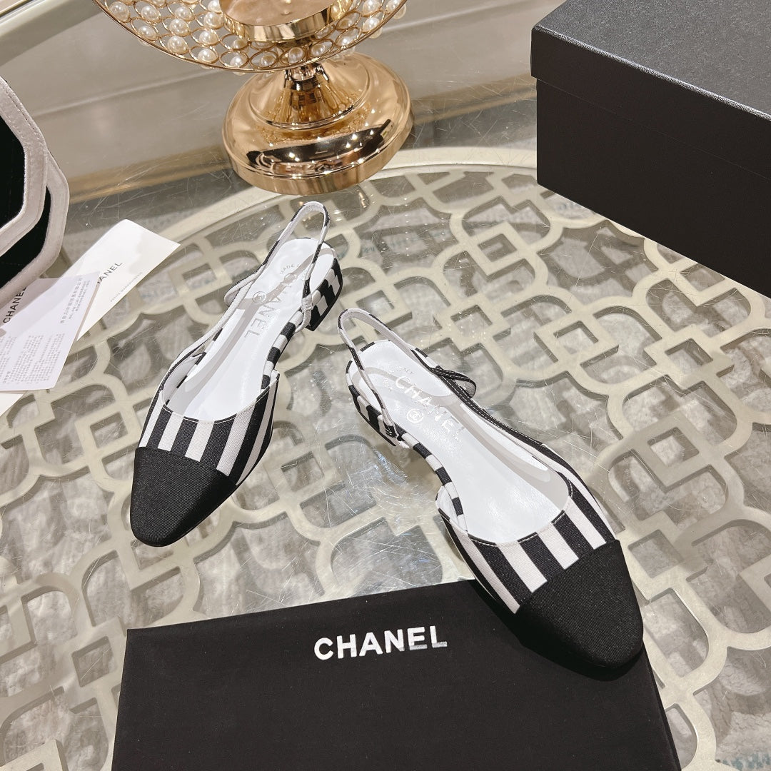 CC SLINGBACK IN WHITE MIX BLACK FABRIC