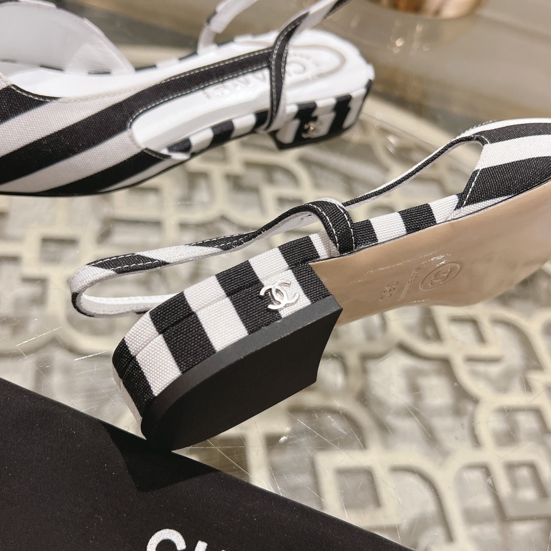 CC SLINGBACK IN WHITE MIX BLACK FABRIC