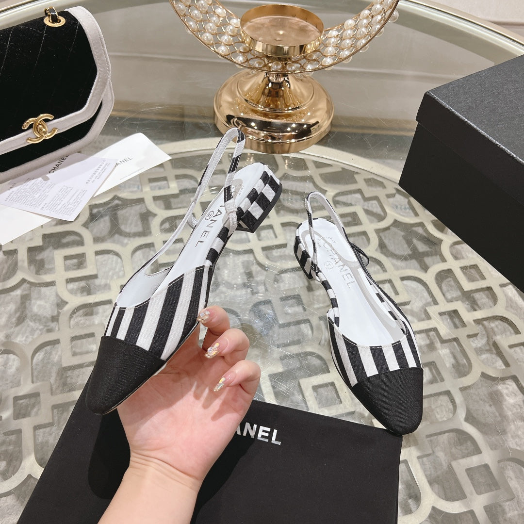 CC SLINGBACK IN WHITE MIX BLACK FABRIC
