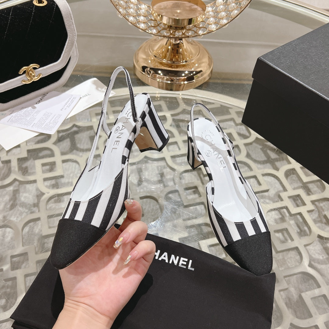 CC HIGH SLINGBACK IN WHITE MIX BLACK FABRIC
