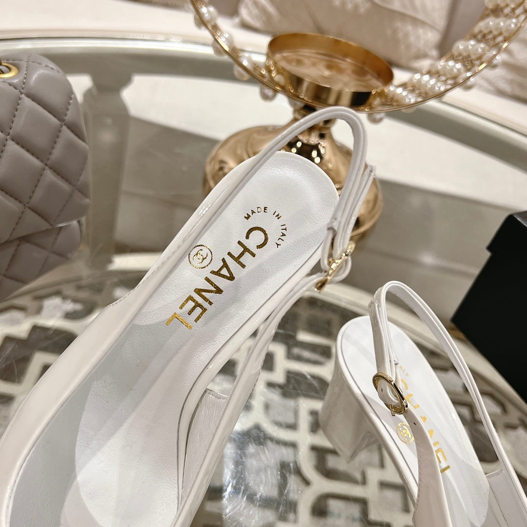 CC 25C Slingback Flats White Patent Leather 213336