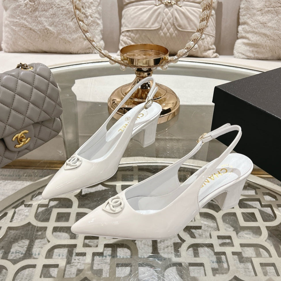 CC 25C Slingback Flats White Patent Leather 213336