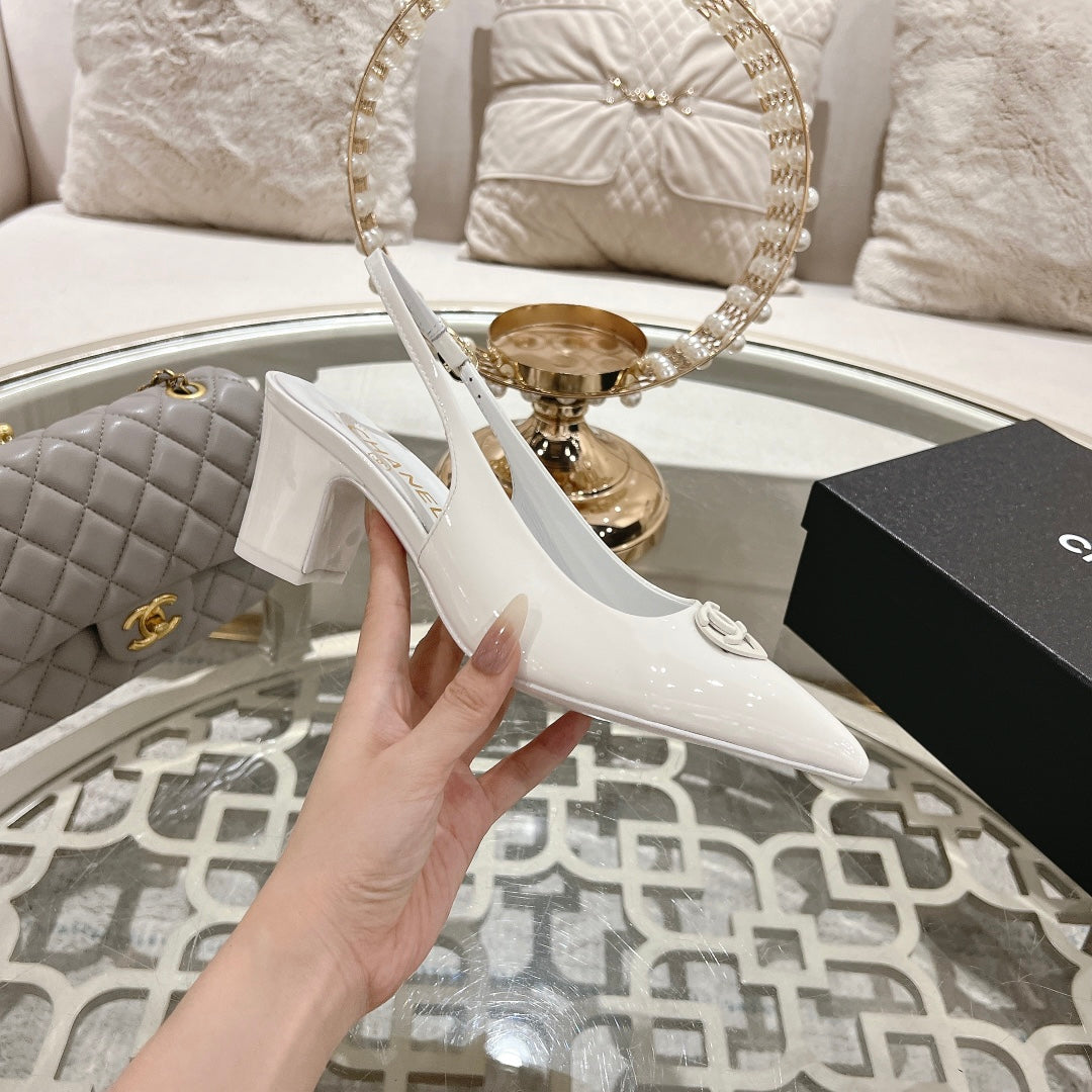 CC 25C Slingback Flats White Patent Leather 213336