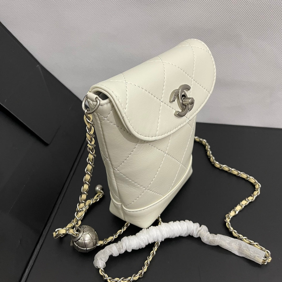 CC Phone Holder Bag 17cm Ivory Lambskin