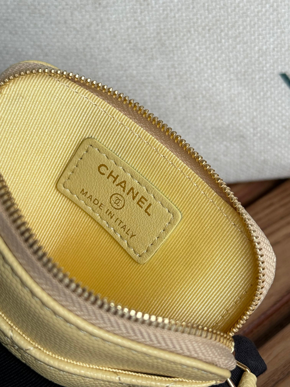 CC Zip Card Holder Wallet Yellow Gold Metal Caviar 240601