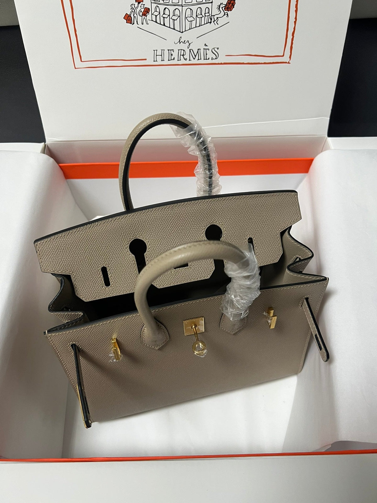 HM BIRKIN SELLIER ETOUPE GREY EPSOM LEATHER GOLD HARDWARE