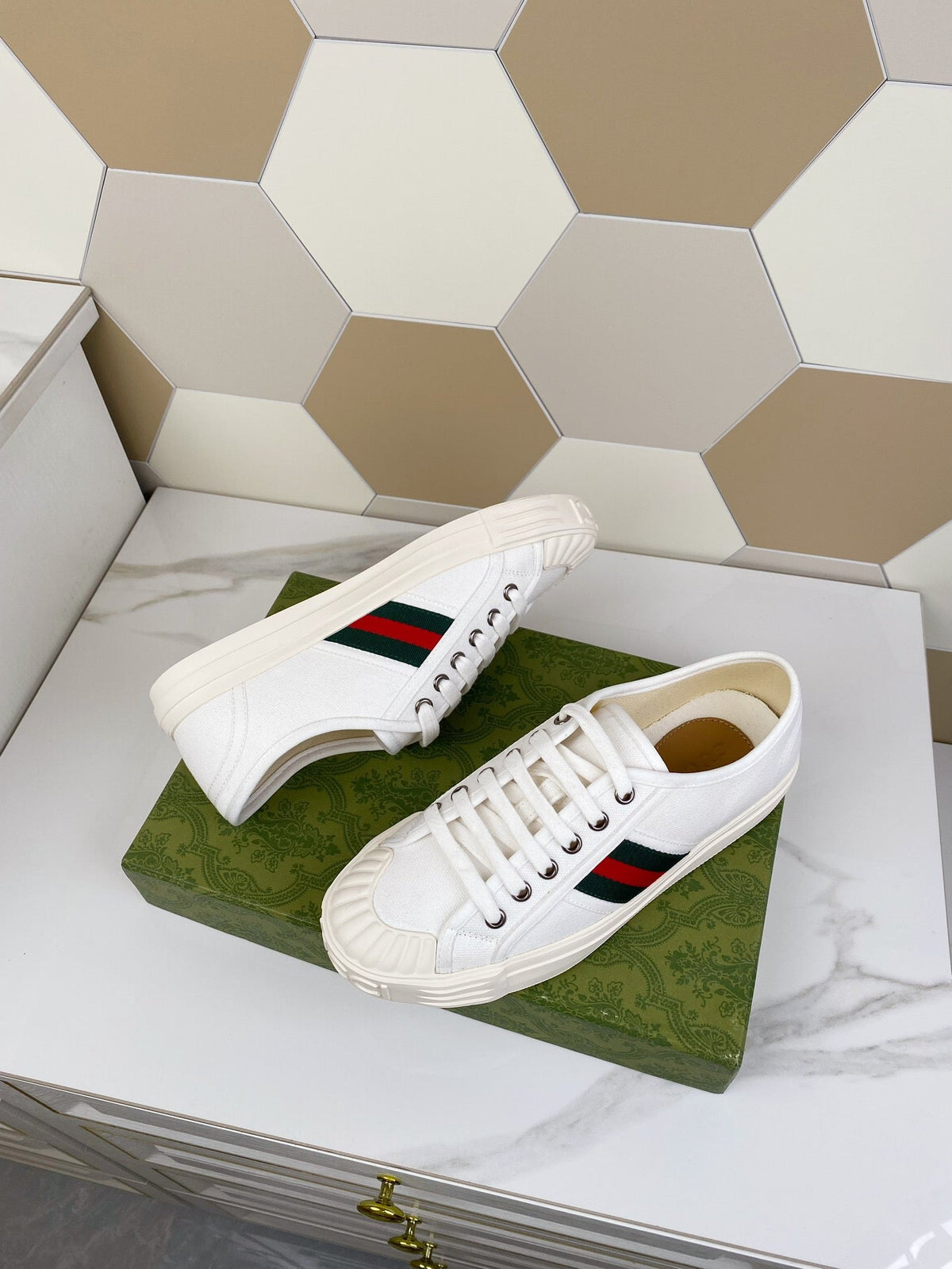 GG JULIO SNEAKER WITH WEB WHITE CANVAS