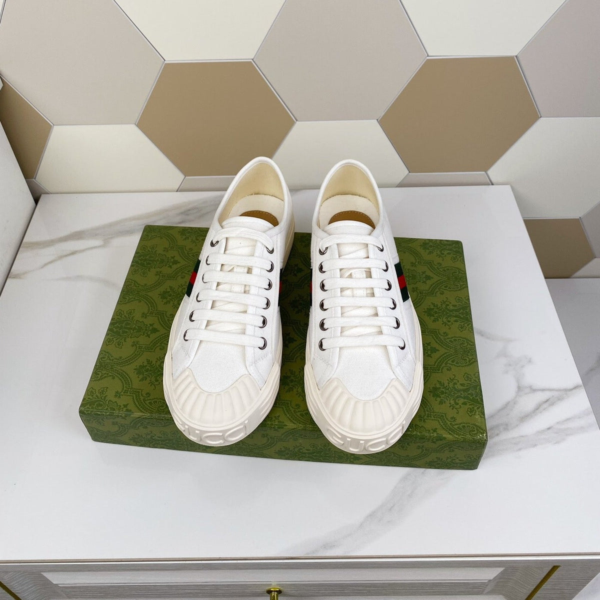GG JULIO SNEAKER WITH WEB WHITE CANVAS