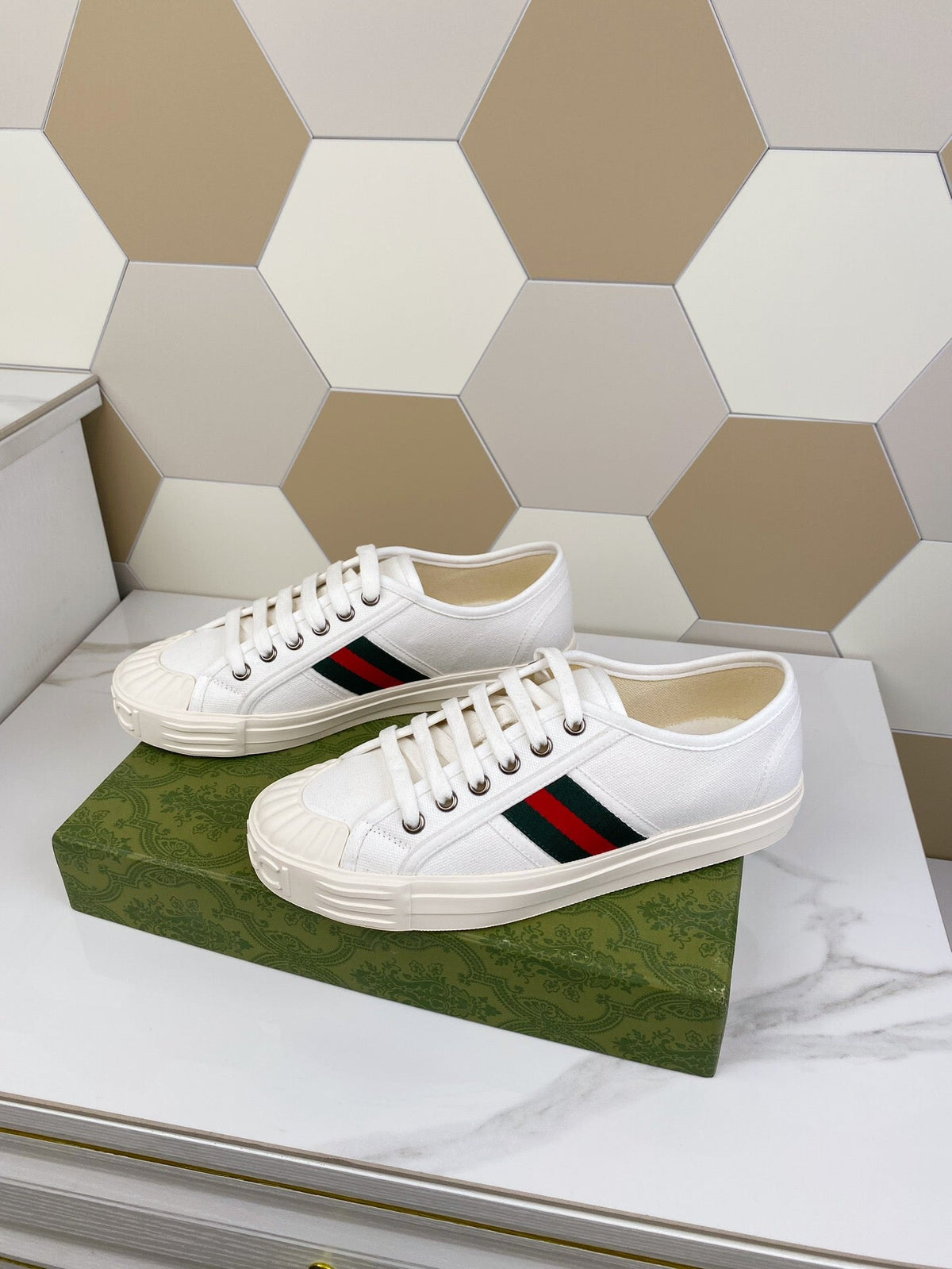 GG JULIO SNEAKER WITH WEB WHITE CANVAS