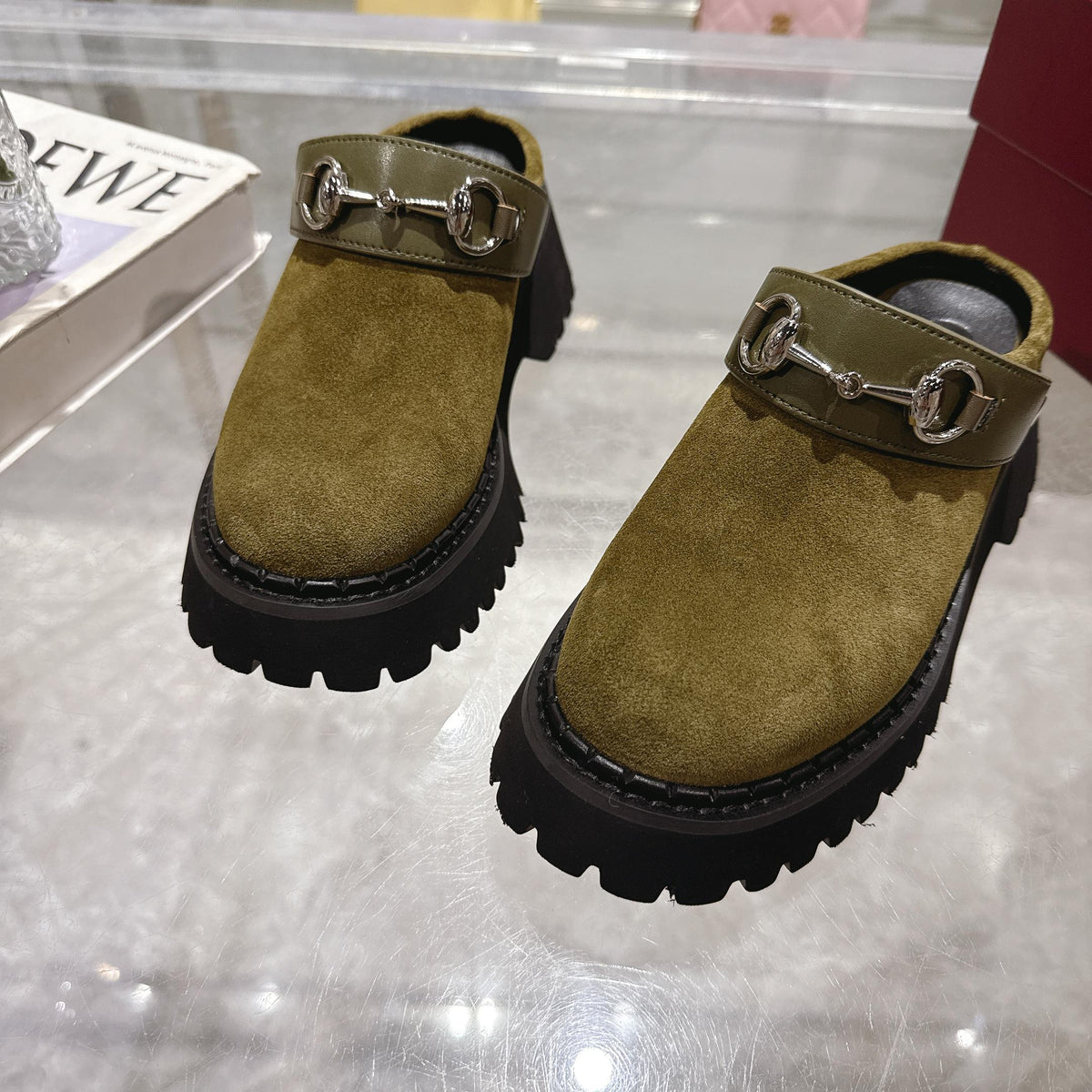 GG 2025 Horsebit Dark Green mix Black Suede Sheepskin 416544