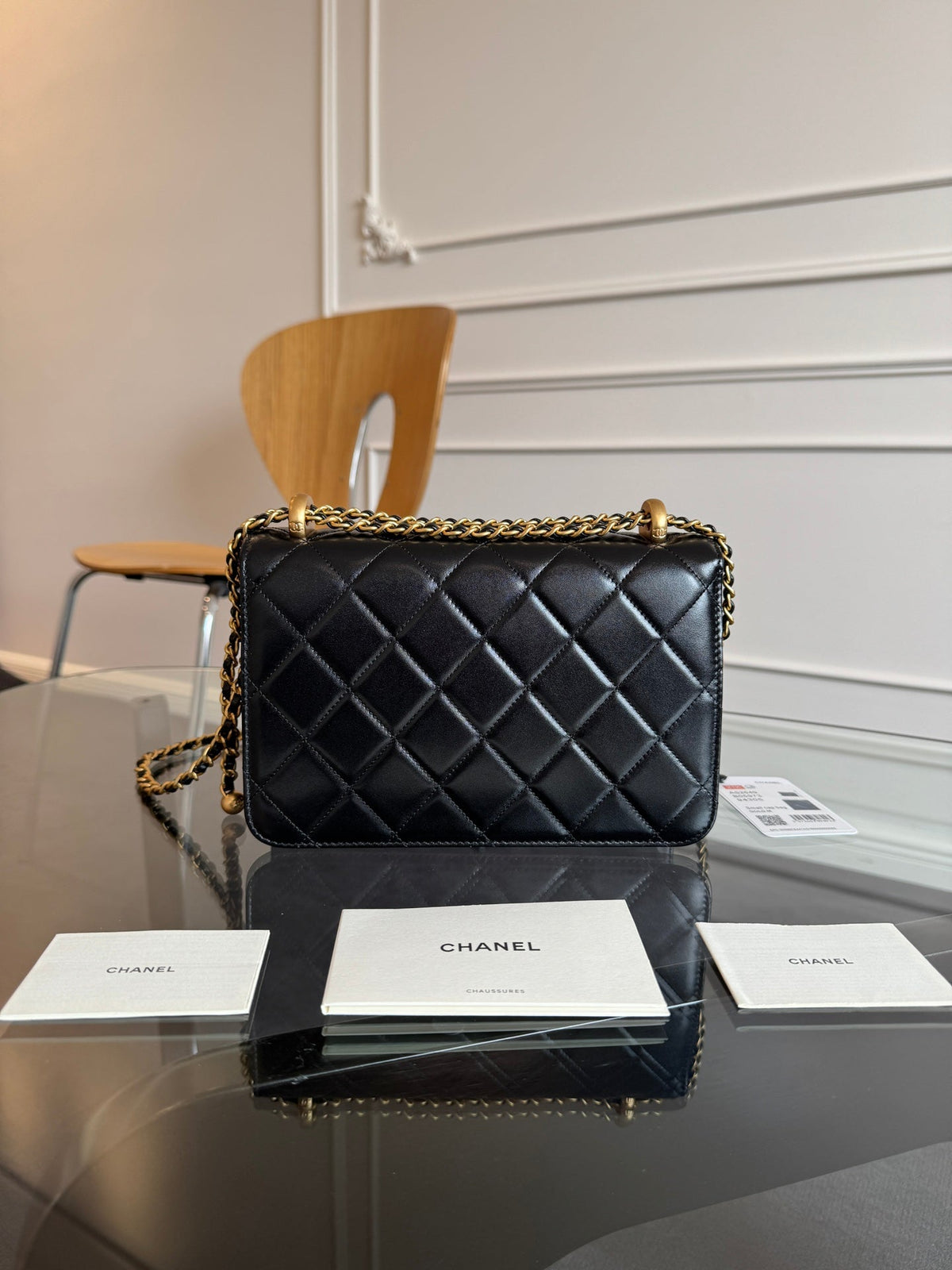 Mini Flap 22cm Black Lambskin Gold Hardware