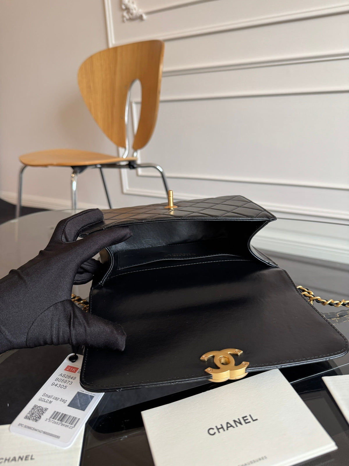 Mini Flap 22cm Black Lambskin Gold Hardware