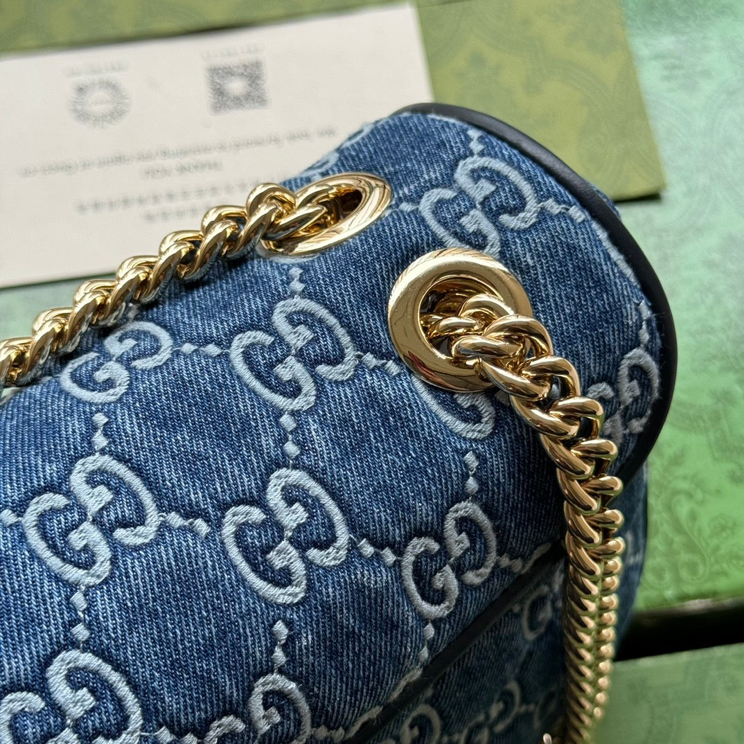 gg marmont 26cm blue monogram denim gold hardware