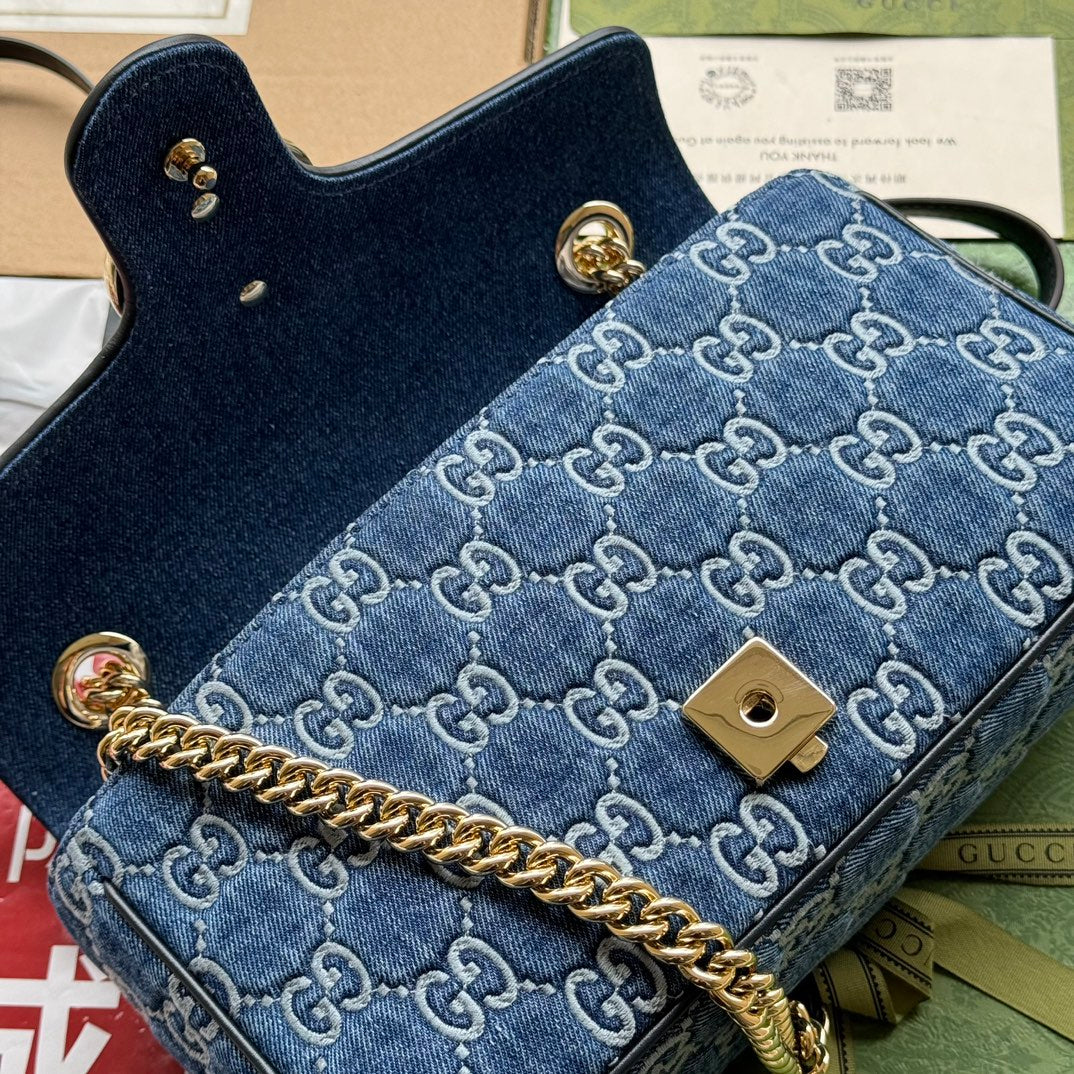 gg marmont 26cm blue monogram denim gold hardware