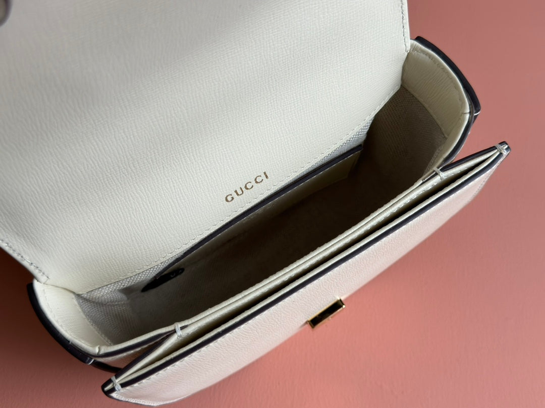 Gucci Horsebit Bag White Leather 239812