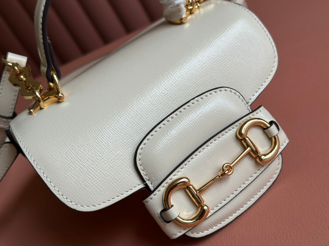 Gucci Horsebit Bag White Leather 239812