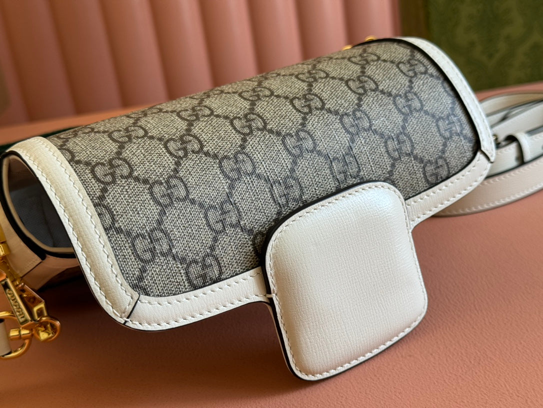 Gucci Horsebit Bag Ebony mix White Leather Canvas 244256