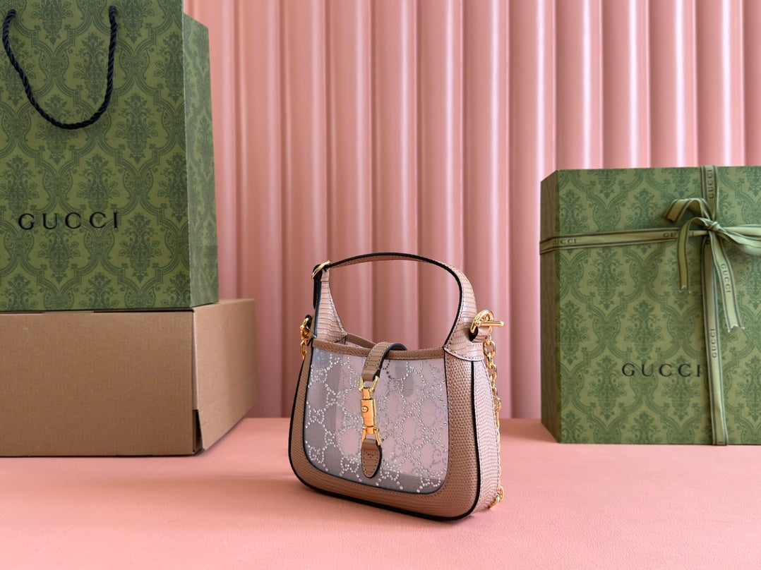 Gucci Jacket Bag Pink Lizard Rhinestones 248588