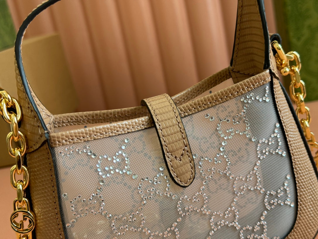 Gucci Jacket Bag Pink Lizard Rhinestones 248588