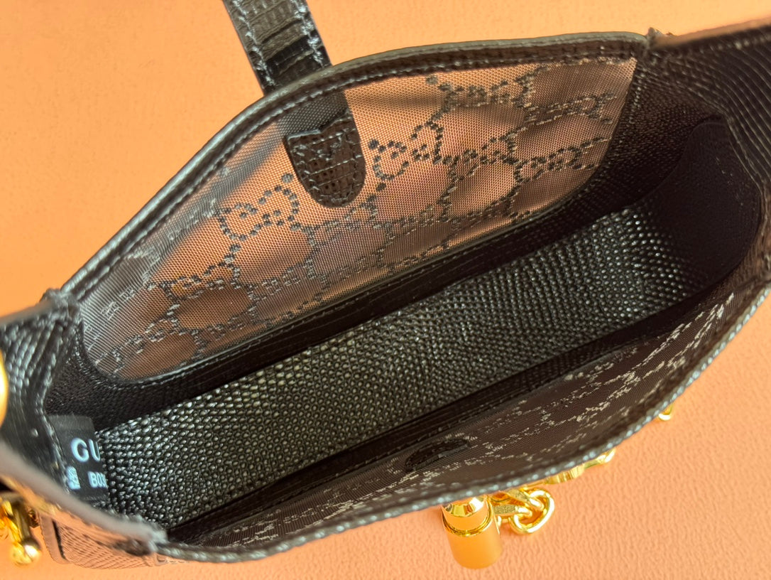Gucci Jacket Bag Black White Lizard Rhinestones 248589