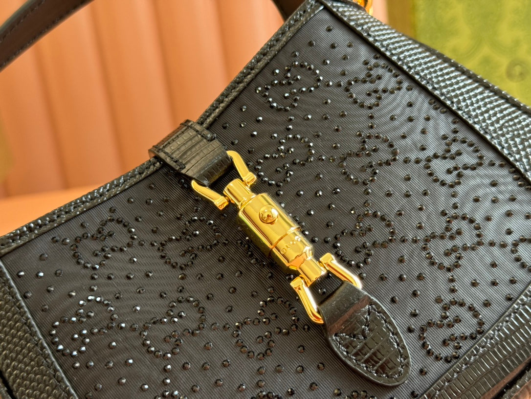 Gucci Jacket Bag Black Lizard Rhinestones 248590