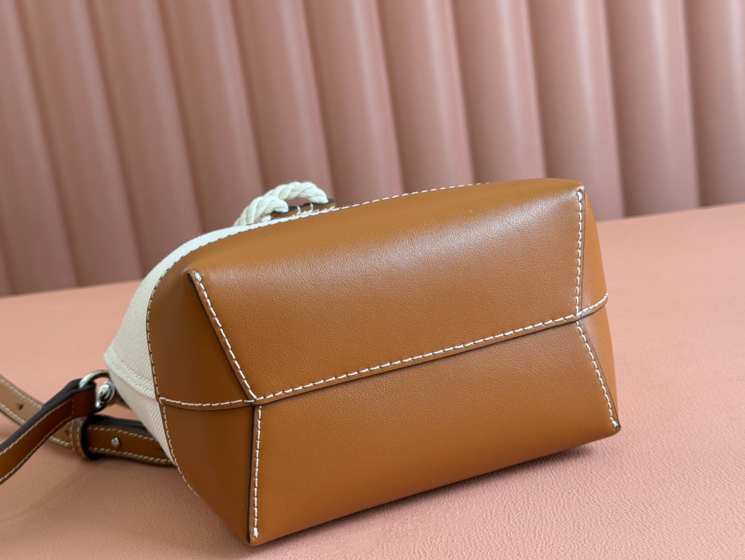 Gucci Bucket Bag Brown White Leather Canvas