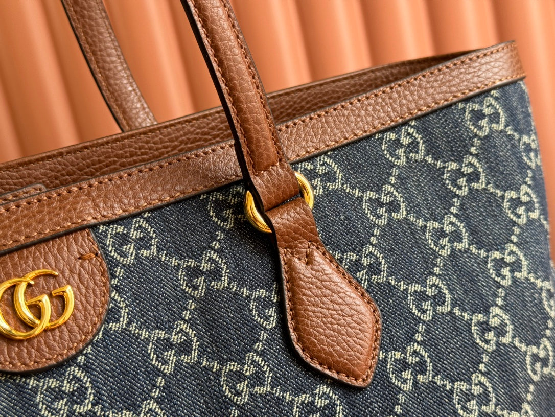 Gucci Ophidia 38cm Bag Blue Brown Leather Canvas 244458