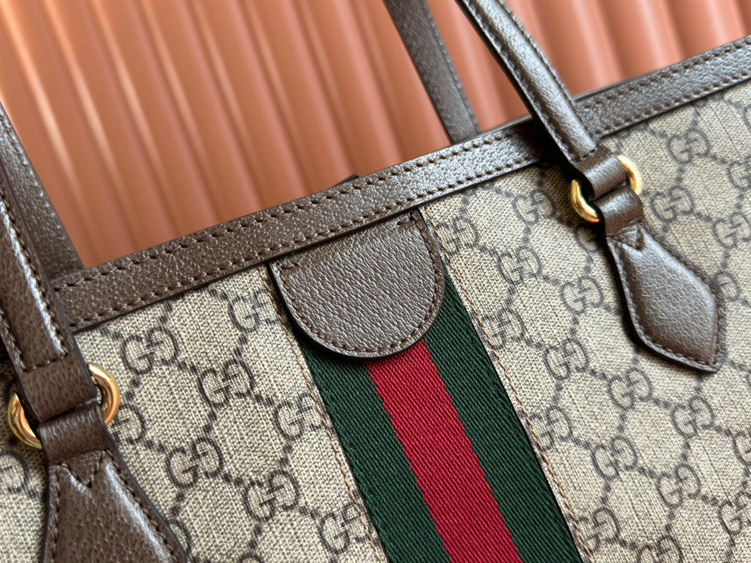 Gucci Ophidia 38cm Bag Beige Brown Leather Canvas 244455