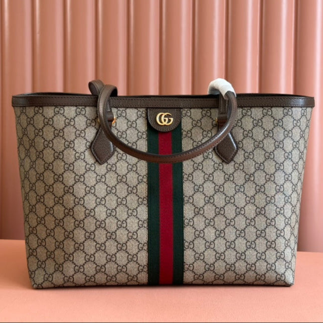 Gucci Ophidia 38cm Bag Beige Brown Leather Canvas 244455