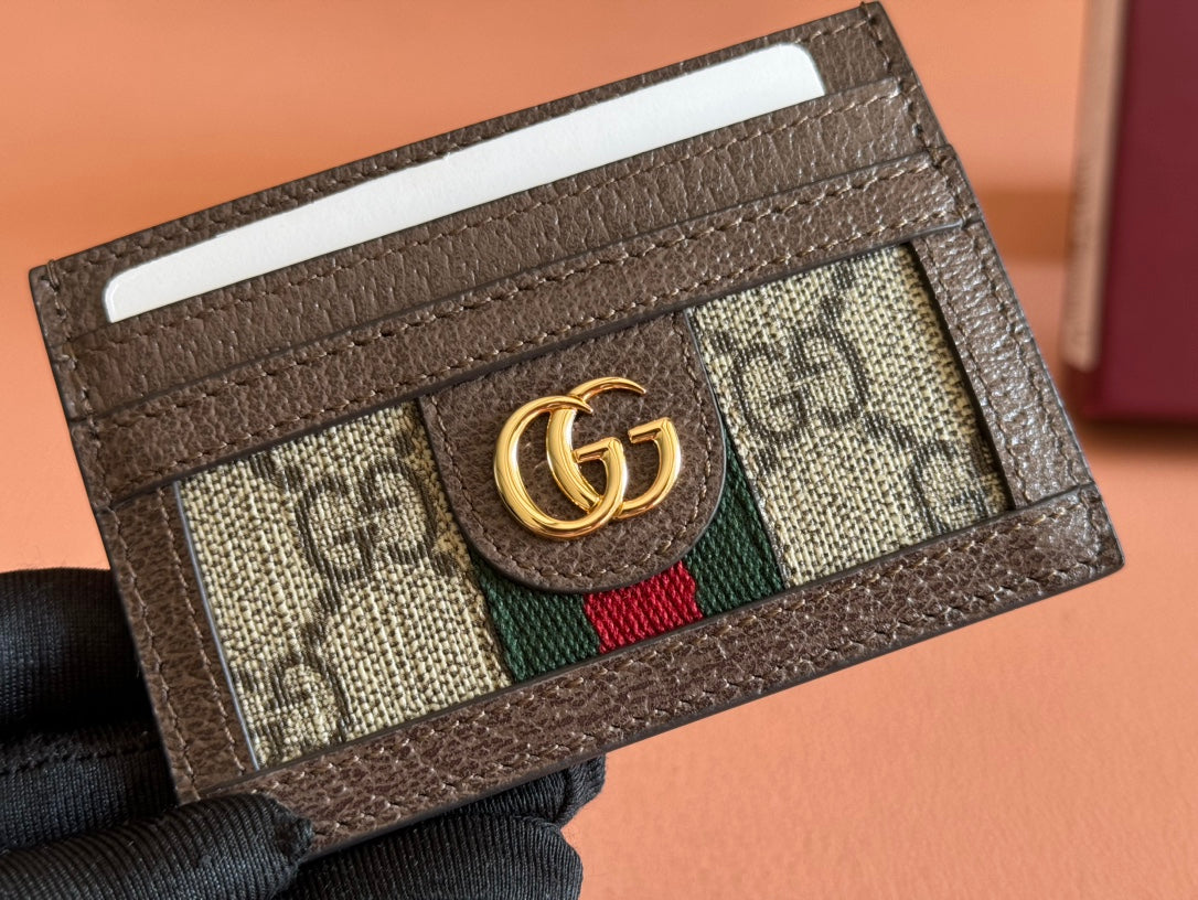 Gucci Ophidia Card Holder Wallet Brown Ebony Canvas Leather 239965