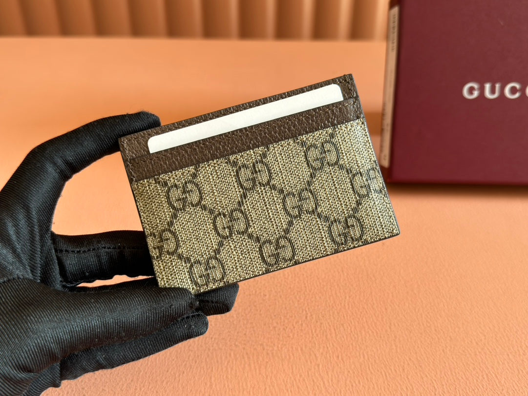 Gucci Ophidia Card Holder Wallet Brown Ebony Canvas Leather 239965