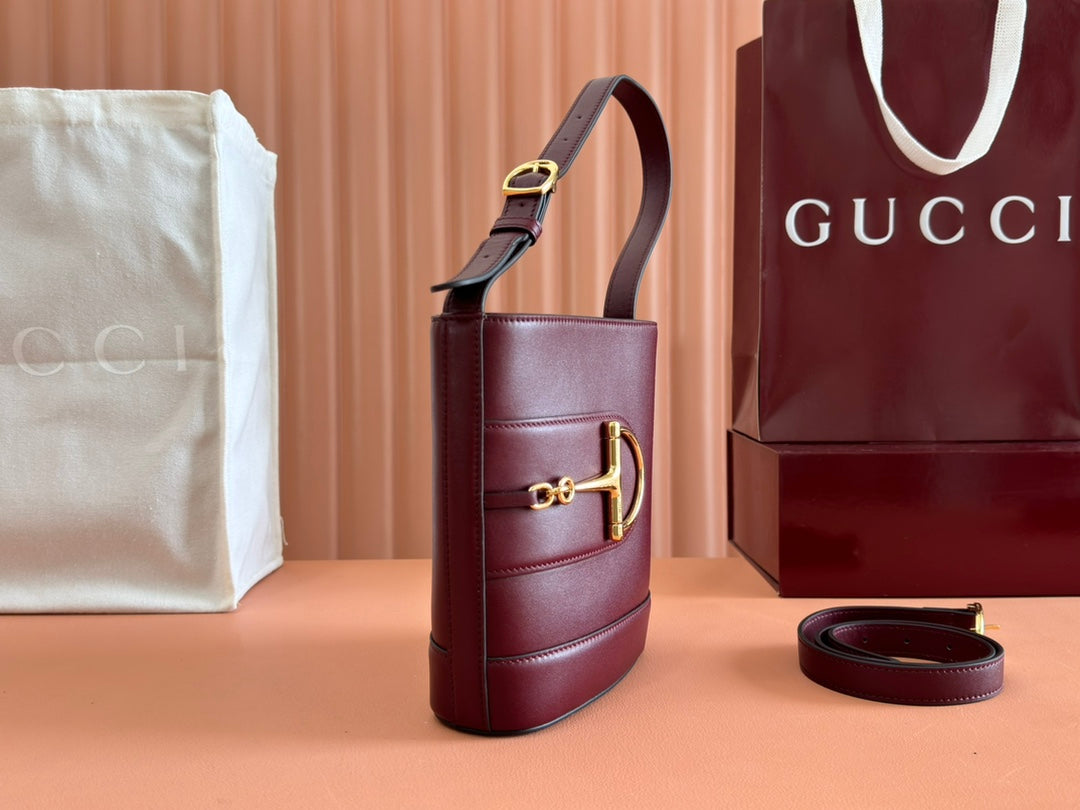 Gucci 73 Mini Bucket Bag Rosso Ancora Red Smooth Leather 239681