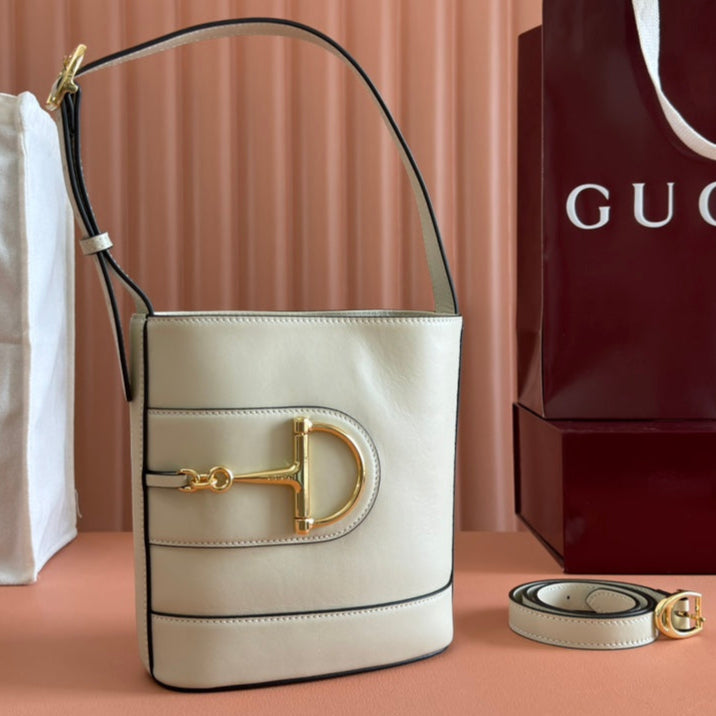 Gucci 73 Mini Bucket Bag White Smooth Leather 244429