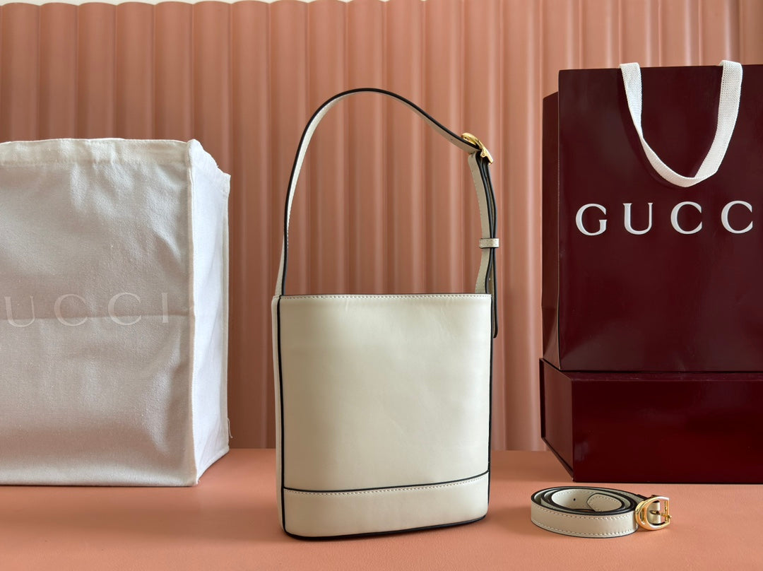 Gucci 73 Mini Bucket Bag White Smooth Leather 244429