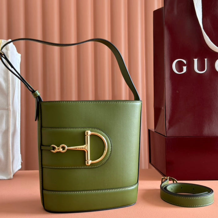 Gucci 73 Mini Bucket Bag Green Smooth Leather 244430