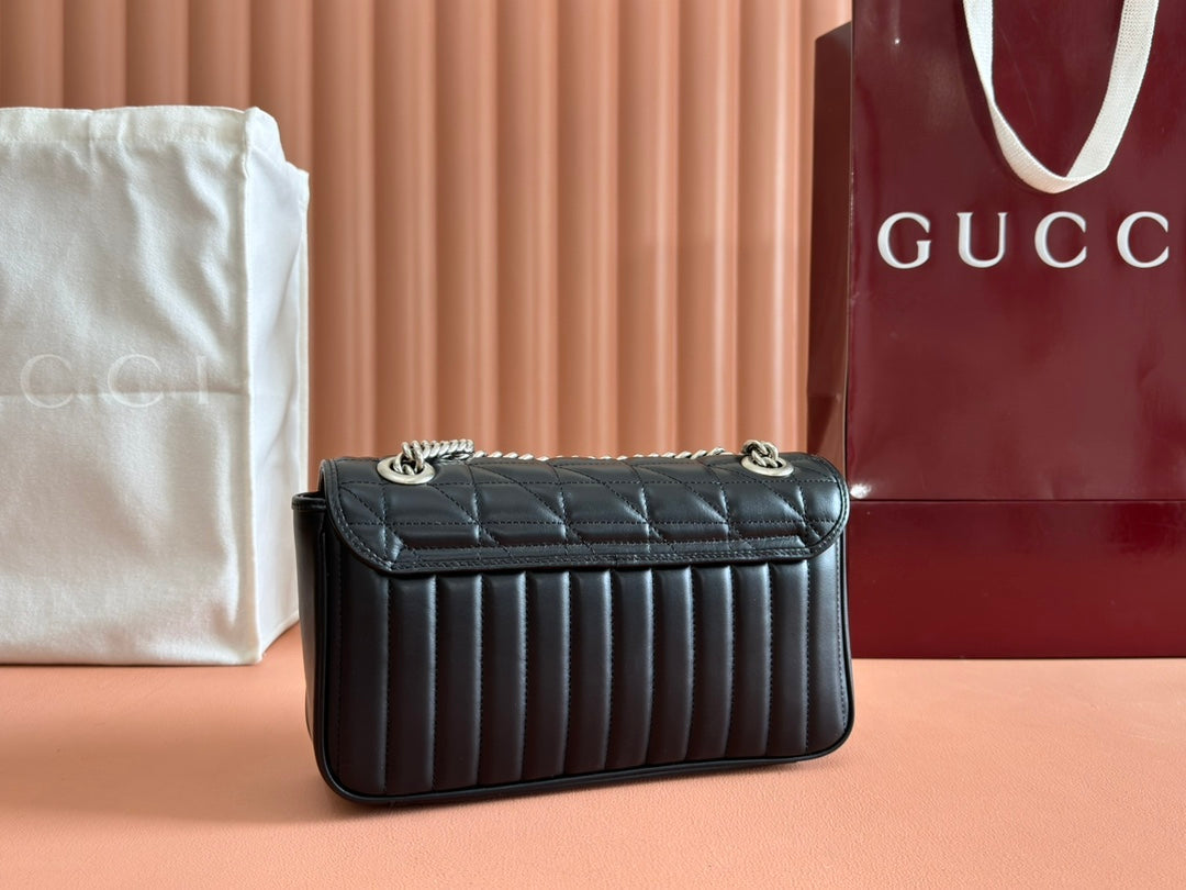 Gucci GG Marmont 26 Bag with Silver Hardware Black Calfskin 248245