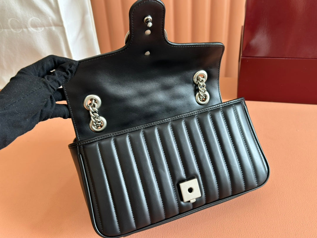 Gucci GG Marmont 26 Bag with Silver Hardware Black Calfskin 248245