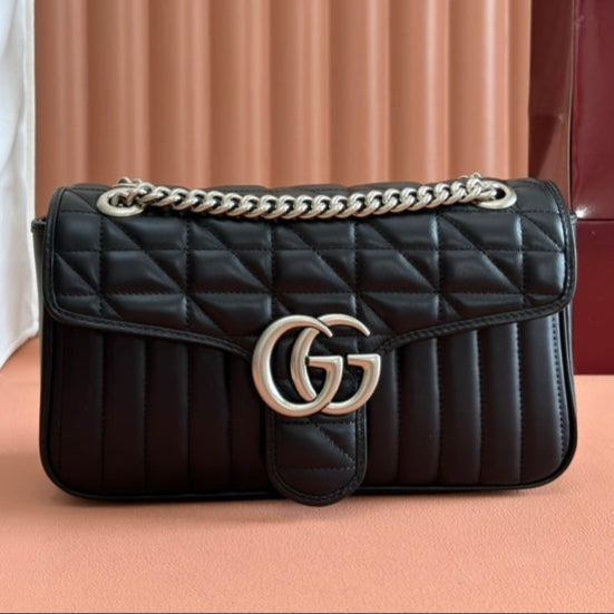 Gucci GG Marmont 26 Bag with Silver Hardware Black Calfskin 248245