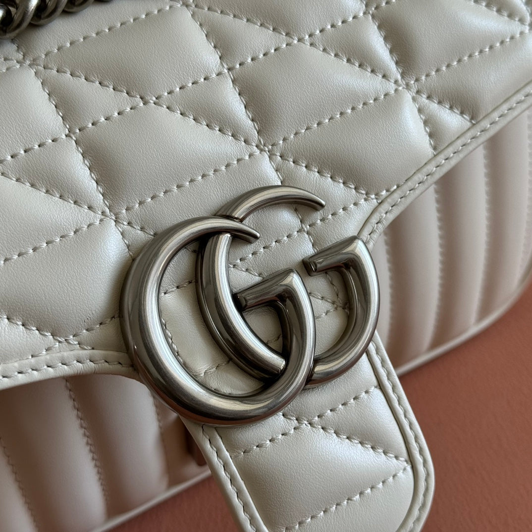 Gucci GG Marmont 26 Bag with Silver Hardware White Calfskin 248240