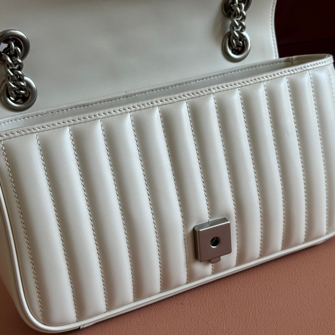 Gucci GG Marmont 26 Bag with Silver Hardware White Calfskin 248240