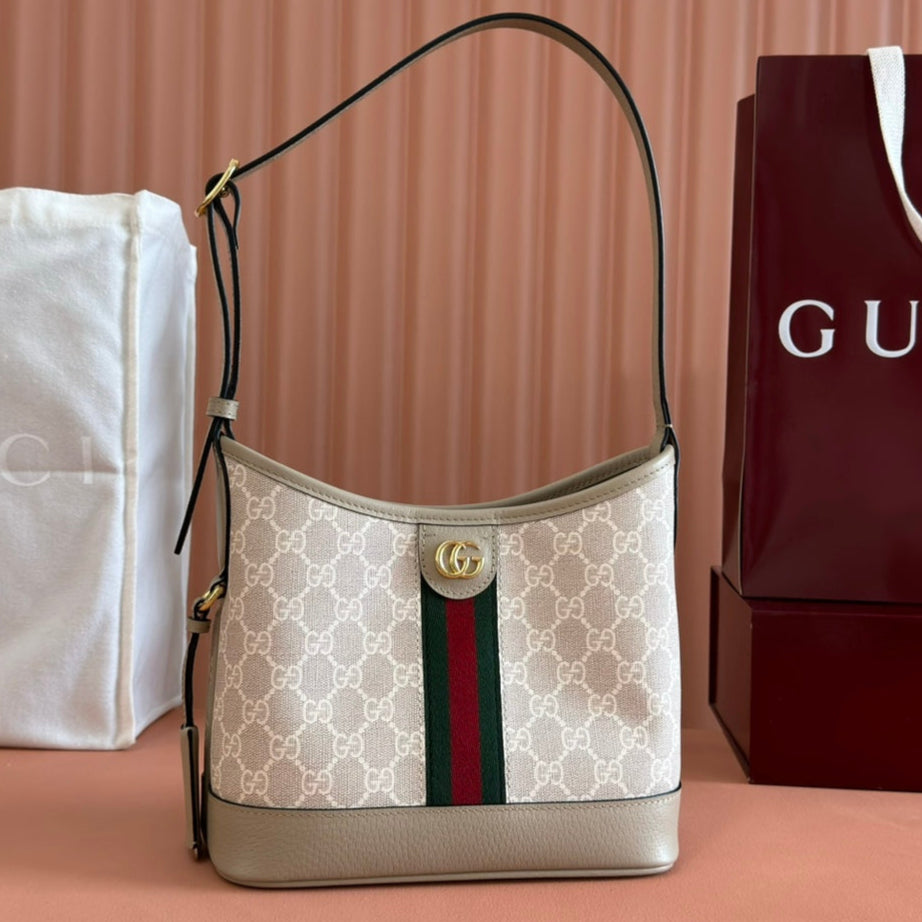 Gucci Ophidia 23cm Bag Beige White Canvas Leather 248271