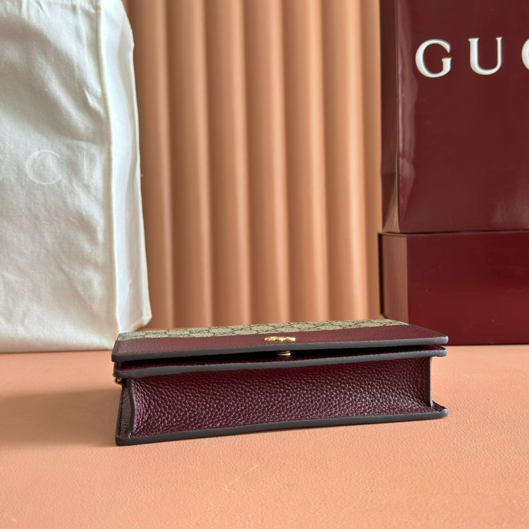Gucci Marmont Chain Wallet Ebony mix Rosso Ancora Red Leather Canvas 255316